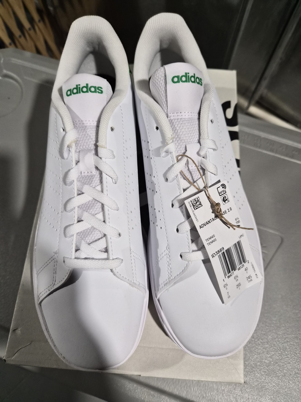 adidas Men’s White Sneakers with Green Logo